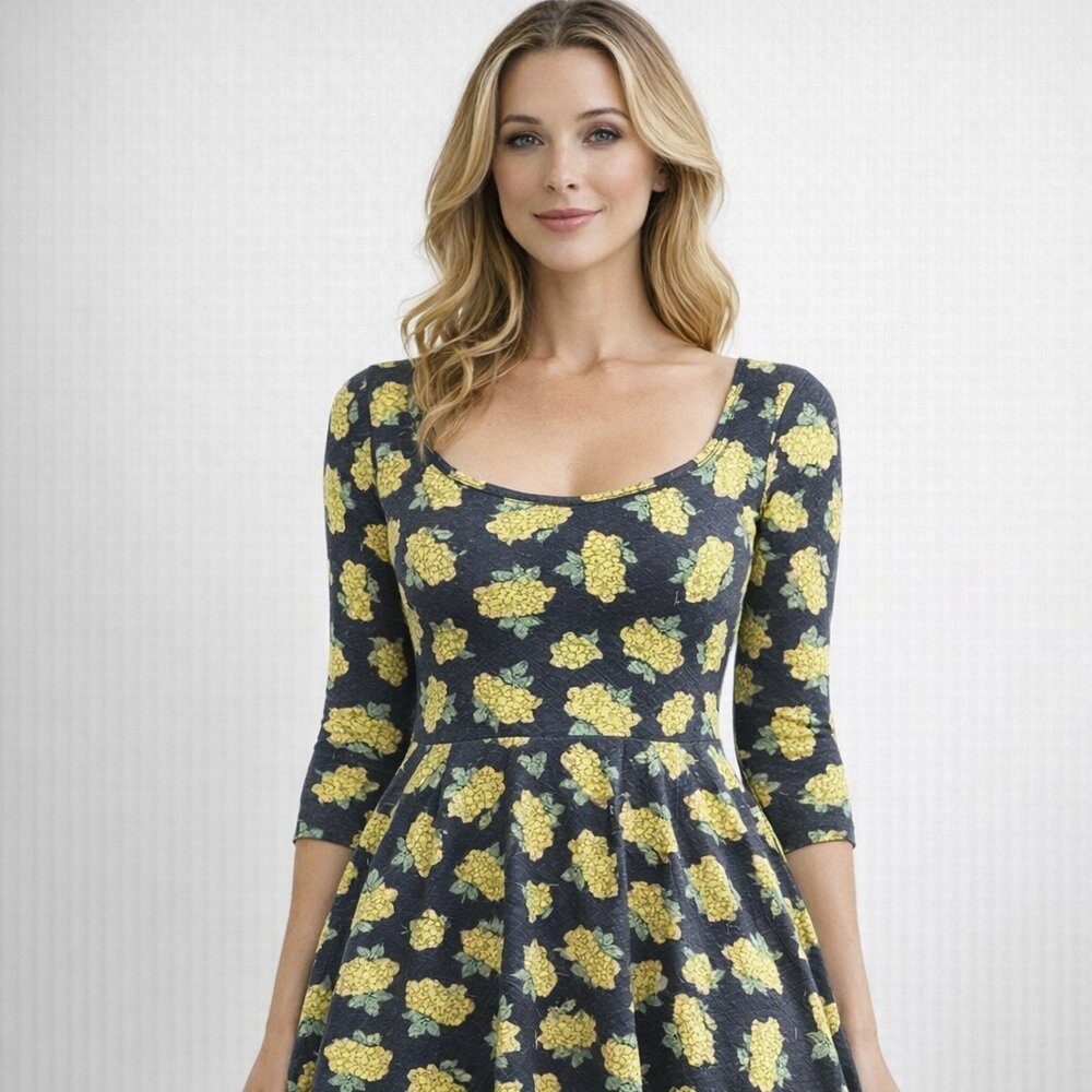 LuLaRoe Black and Yellow Floral Midi Dress